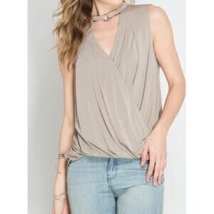 Small - Hi-Lo Sleeveless Surplice Top With Neck O-Ring